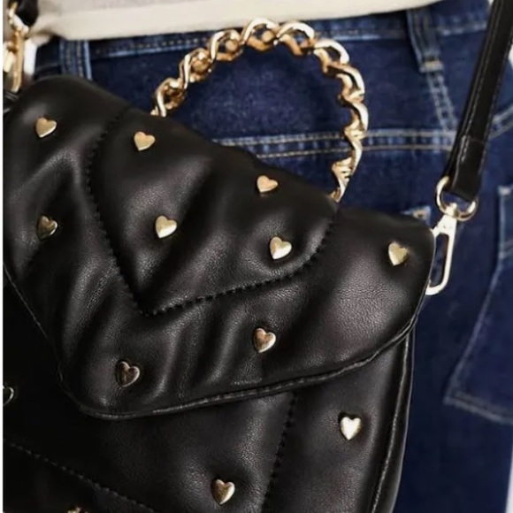 SKINNYDIP LONDON Leo Puffy Mini Tote Handle/Crossbody. Black w/gold ❤️ studs NWT - Picture 10 of 11